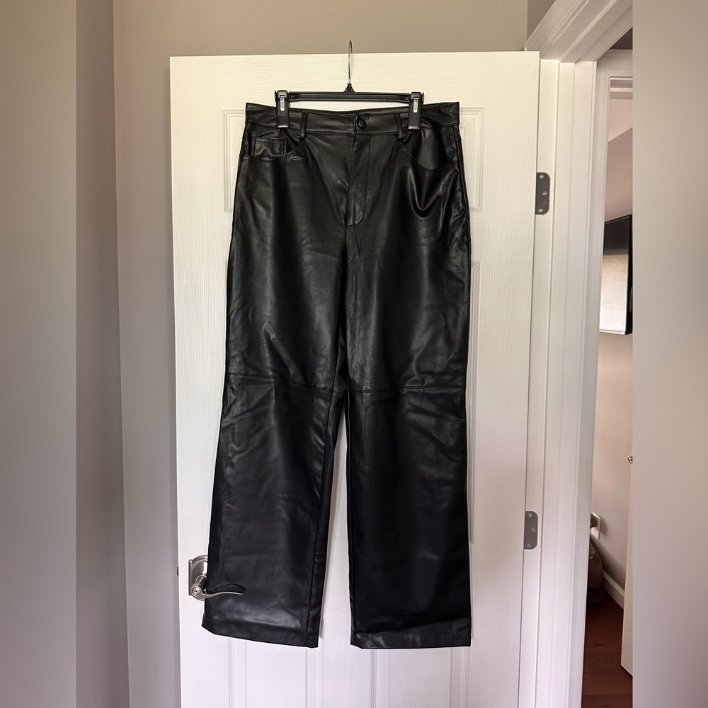 Zara Faux Black Leather Straight Leg Pants